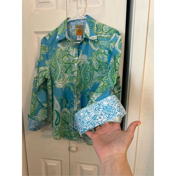 Ruby Rd Women's Paisley Wrinkle Resistant Blouse Blue Size 10P - Picture 2 of 8